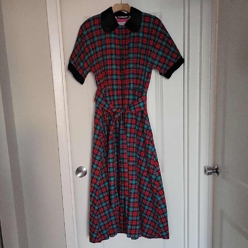 Buru Plaid Button Down Belted Fit & Flare Maxi Dress Size L